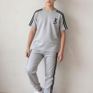grey long strip kids set